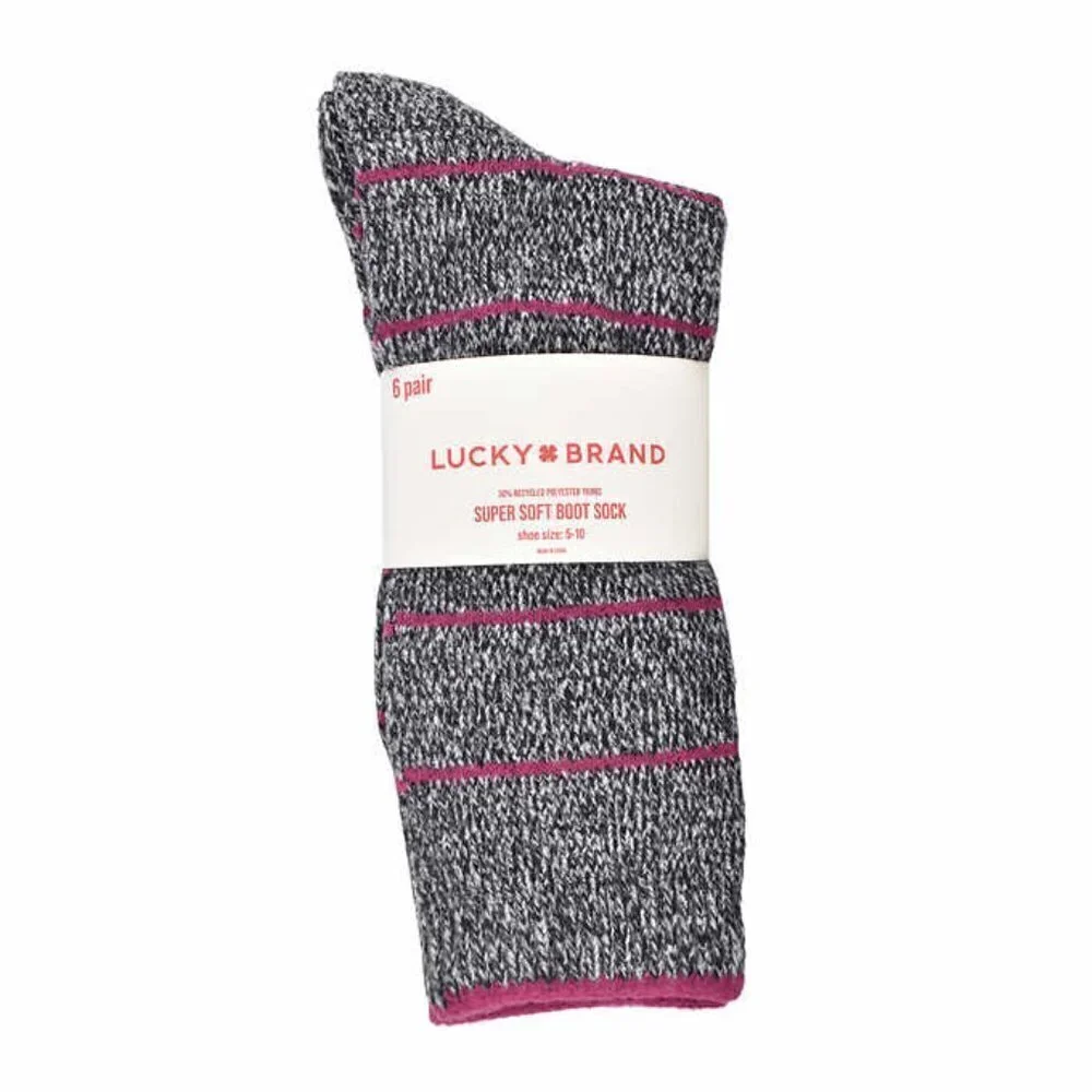 Lucky Brand Boot Socks Women's 6-pair Gray Black Pink/Purple White